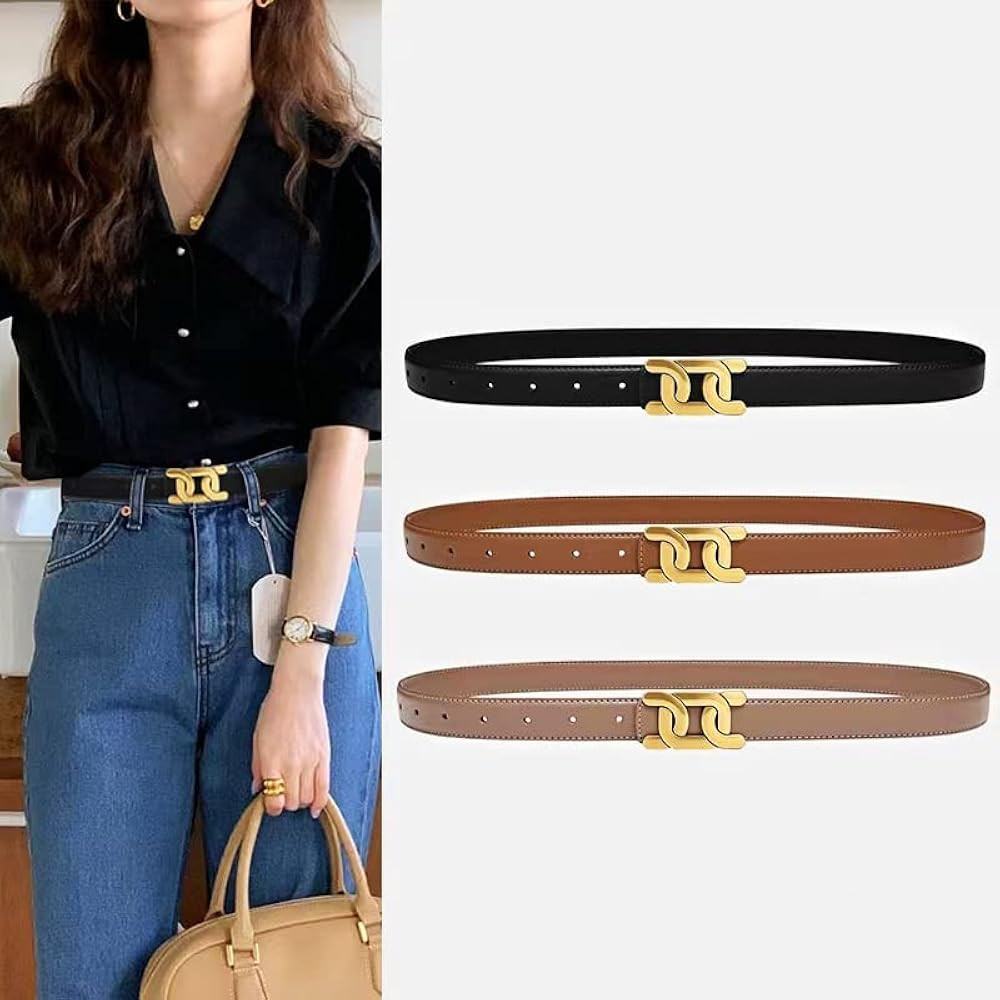 Yuangu Womens Belts for Jeans, Womens Leather Belt with Gold Buckle, Designer Belts for Pants Jeans  | Amazon (US)