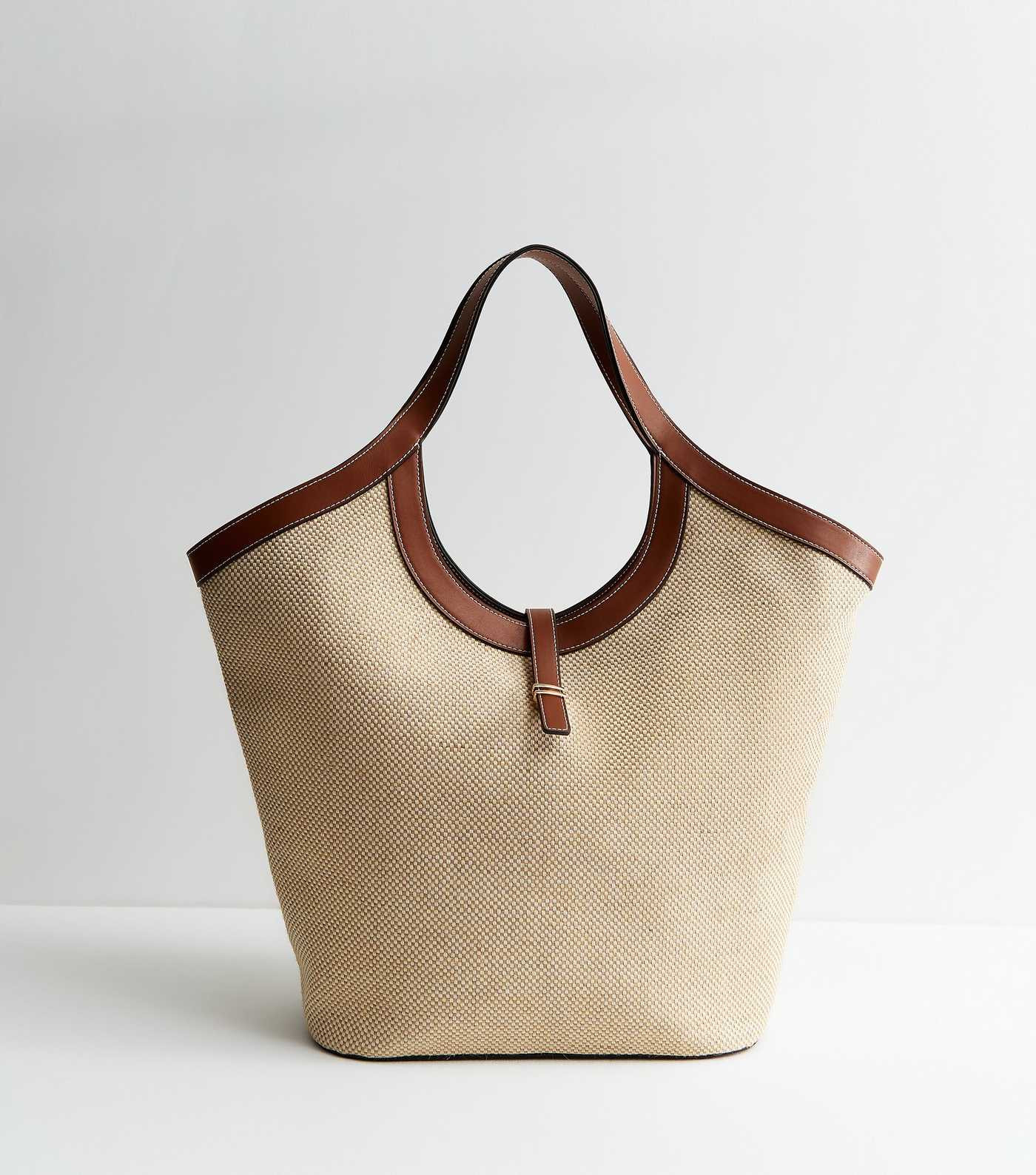 Stone Canvas Faux-Leather Trim Tote Bag | New Look | New Look (UK)