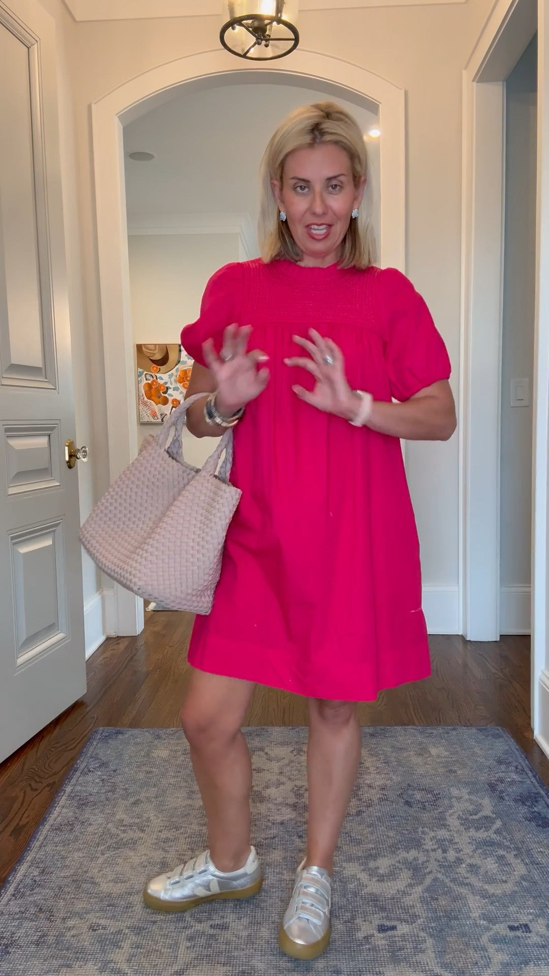Well isn’t this the cutest little dress ever?!? I’m in an xs and 8 sneaker. 

*code Catherine20 at Allie + Bess