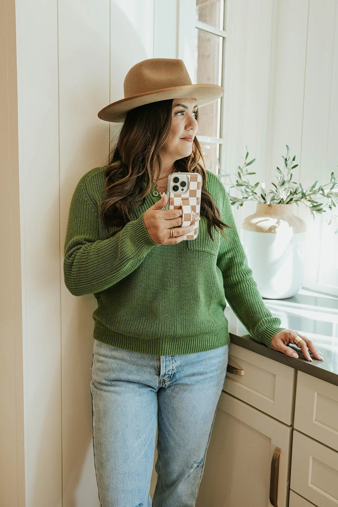 Chestnut Check - Our Faux Farmhouse x Walli - iPhone Case with Card Holder, Finger Loop, Adjustab... | Etsy (US)