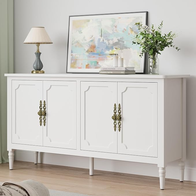 RoyalCraft 59" Buffet Cabinet with Storage, Vintage Sideboard with Adjustable Shelves & Carved Ha... | Amazon (US)