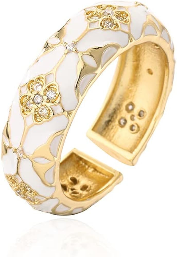 Four Leaf Clover Statement Rings for Women Adjustable Dainty Enamel Lucky Jewelry Band | Amazon (US)