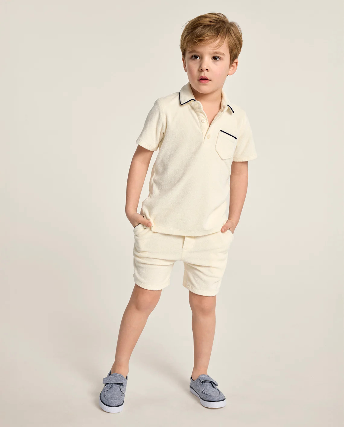 Boys Short Sleeve Contrast Terry 2-Piece Outfit Set - Nantucket Charm - CREAM | Gymboree | Gymboree