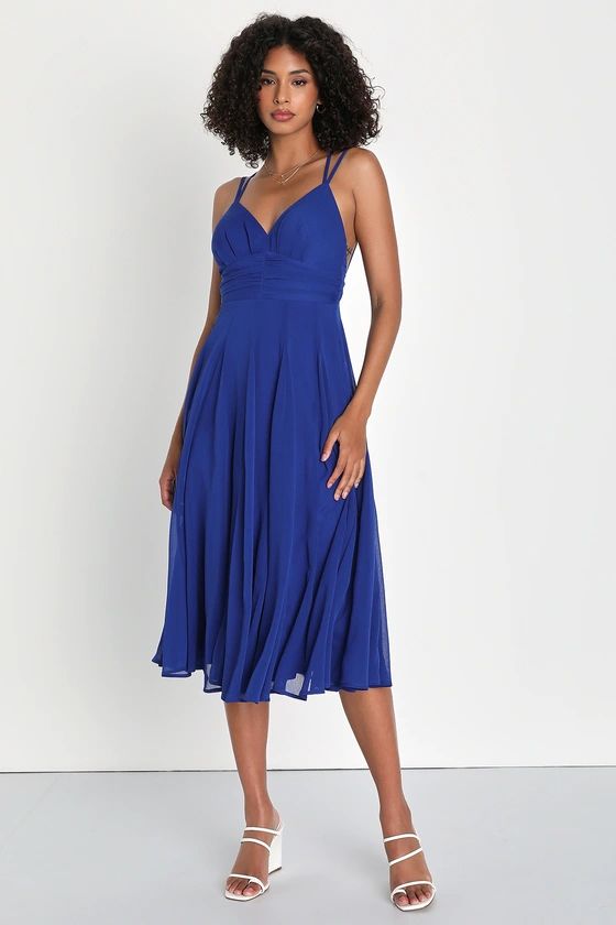 Vivacious Aura Cobalt Blue Chiffon Backless Midi Dress | Lulus (US)