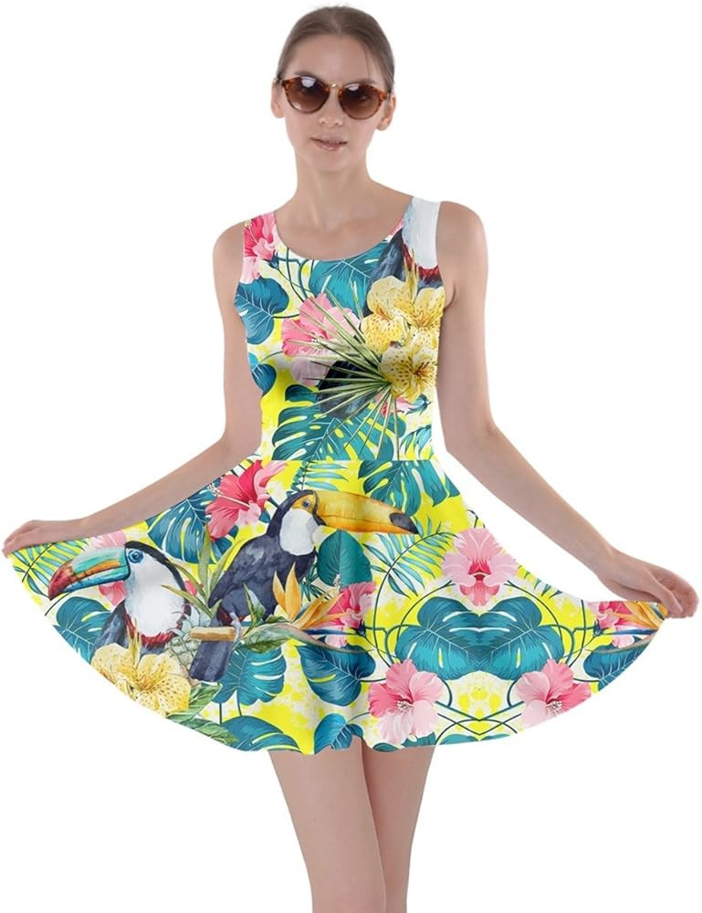 CowCow Womens Hawaii Hibiscus Tropical Flowers Floral Leaves Summer Party Skater Dress, XS-5XL | Amazon (US)