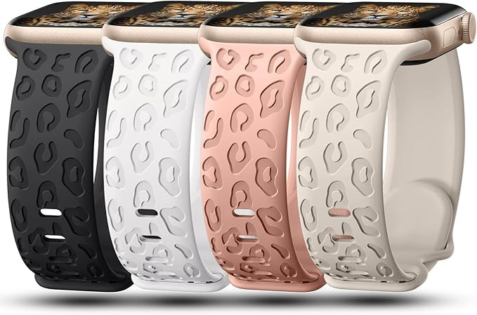 CreateGreat Engraved Bands Compatible with Apple Watch Band 45mm 44mm 42mm, Leopard Carve Pattern... | Amazon (US)