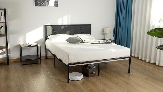 SHA CERLIN Queen Size Metal Bed Frame with Curved Upholstered Headboard and Footboard, Platform B... | Amazon (US)