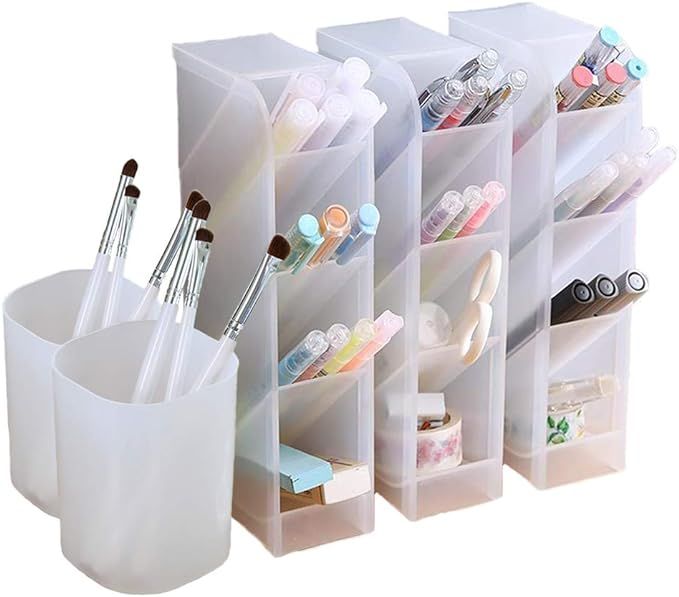 5 Pcs Desk Organizer- Pen Organizer Storage for Office, School, Home Supplies, Translucent White ... | Amazon (US)