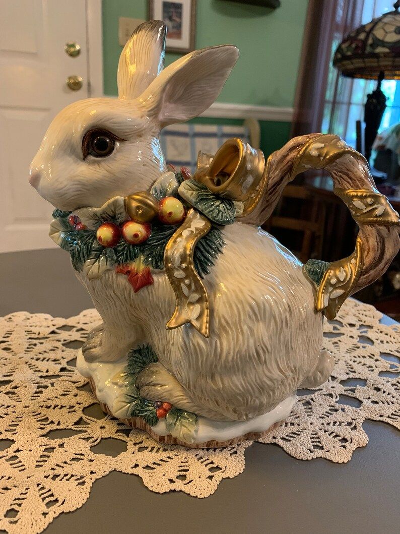 Fitz and Floyd Snowy Woods, vintage bunny teapot | Etsy (US)