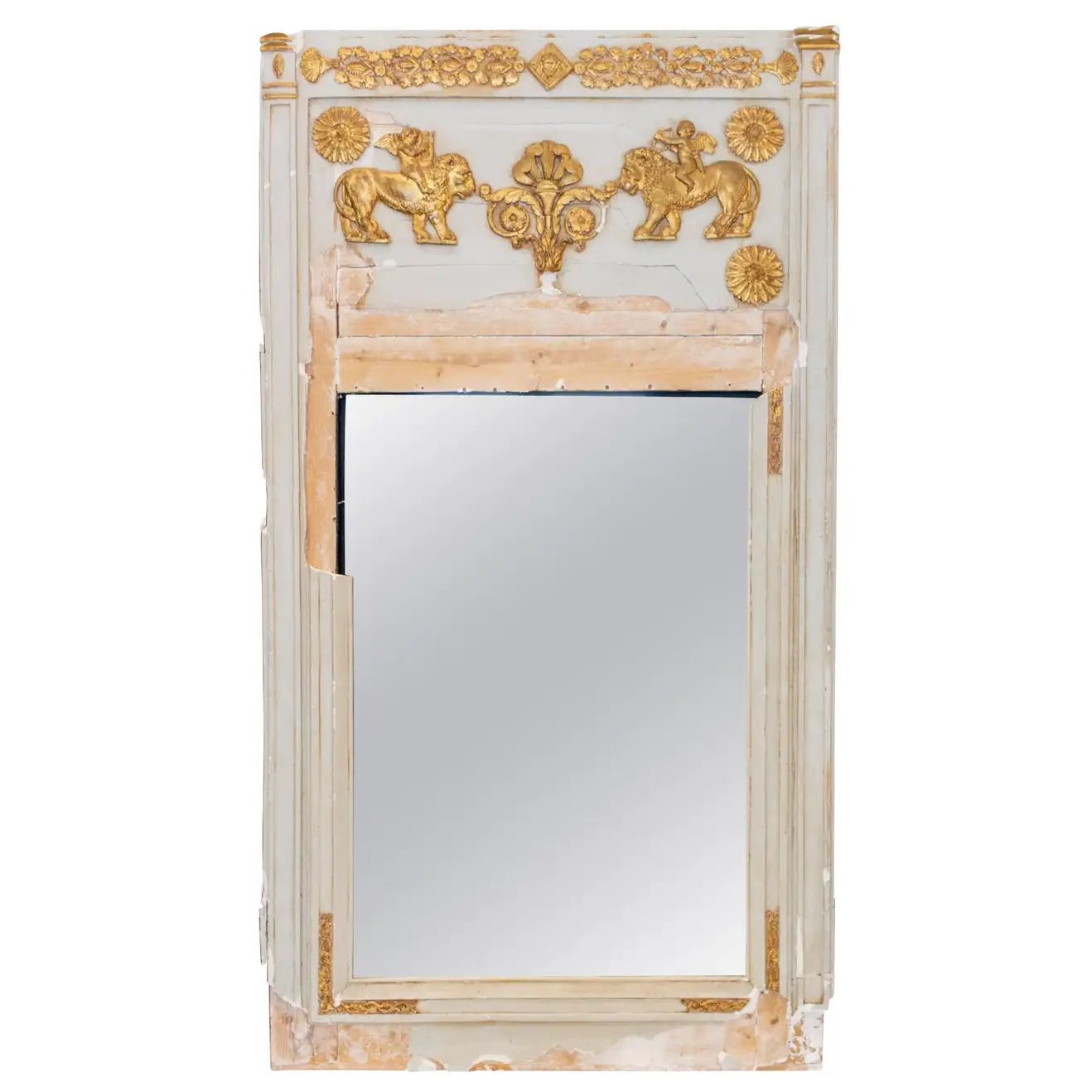 Distressed Antique French Pale Blue and Gilt Trumeau Mirror For Sale at 1stDibs | 1stDibs
