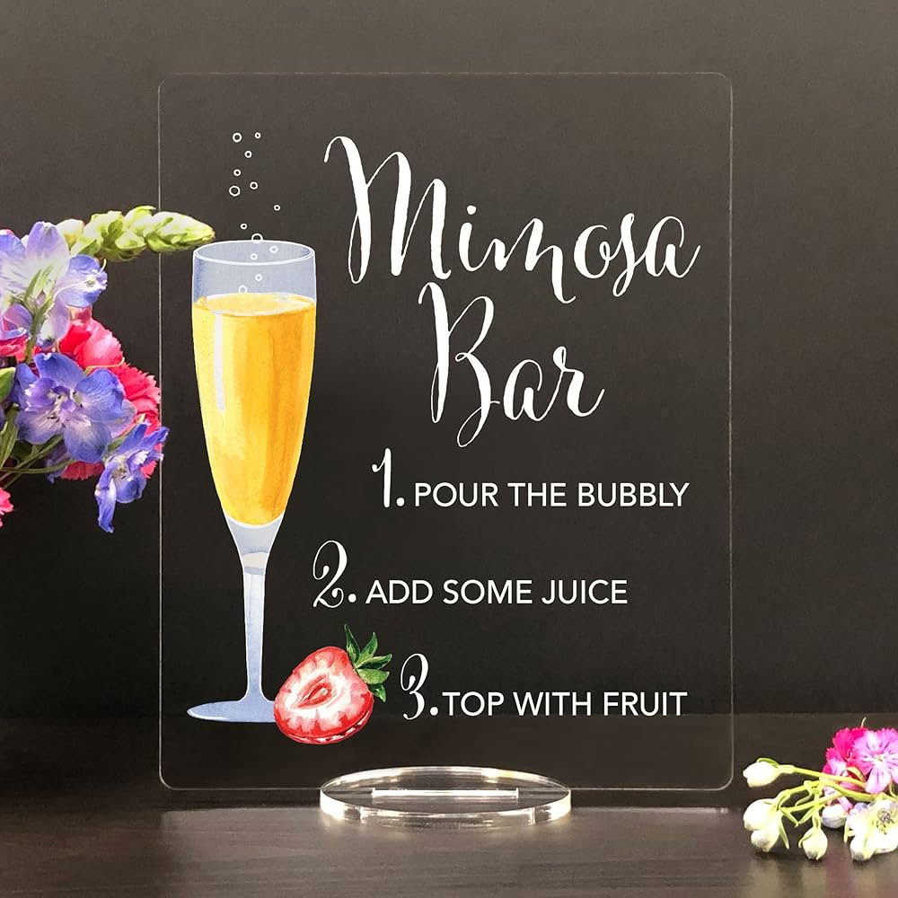 Mimosa Bar with Strawberries, Open Bar Wedding Bar Menu Sign and Cocktail Bar Sign for wedding an... | Amazon (US)