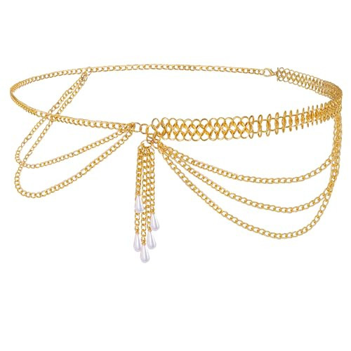 WERFORU Women Metal Waist Chain Belt Multilayer Gold Chain Belts for Women Western Chain Waistbelts for Dress | Amazon (US)
