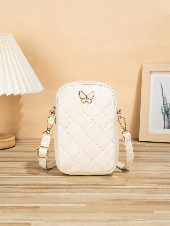Diamond Grid Embroidery Bowknot Decor Phone Bag Women Crossbody Bag | SHEIN