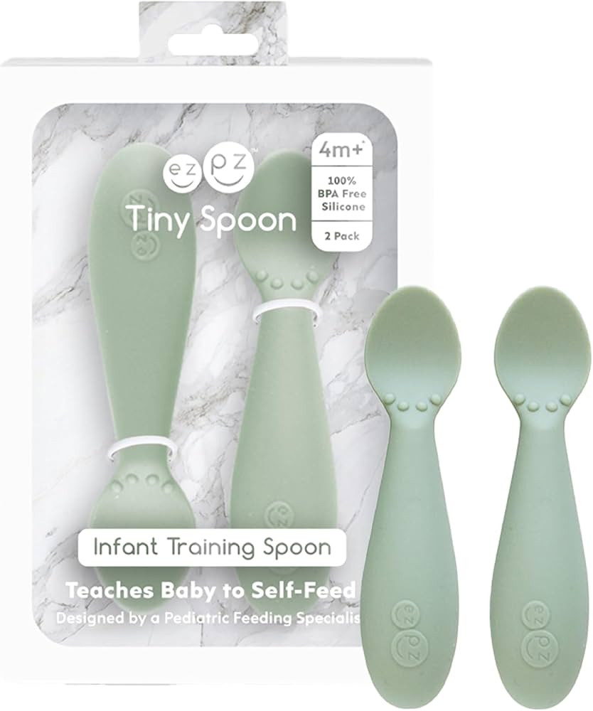 ezpz Tiny Spoon (2 Pack in Sage) - 100% Silicone Baby Spoon for Baby Led Weaning + Purees - 6 Mon... | Amazon (US)