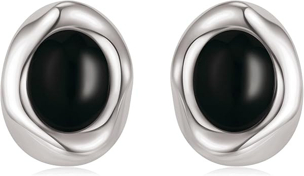 Gold Earrings for Women Oval Stud Trendy 14K Gold Plated Black Brown Stone Earrings Hypoallergeni... | Amazon (US)