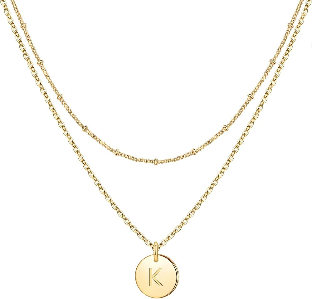 IEFWELL Initial Necklaces for Women, Gold White Gold Rose Gold Double Side Engraved Hammered Coin... | Amazon (US)