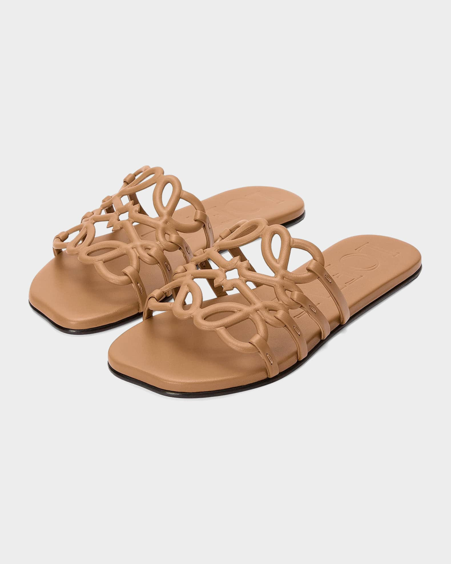 Loewe x Paula's Ibiza Petal Leather Anagram Slide Sandals | Neiman Marcus
