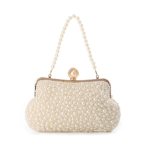 Lanpet Women Pearl Evening Handbags Noble Crystal Beaded Clutch Purse for Wedding Bridal Parites Prom | Amazon (US)