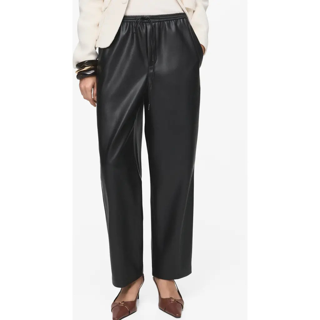MANGO Faux Leather Drawstring Pants in Black at Nordstrom, Size Xx-Small | Nordstrom