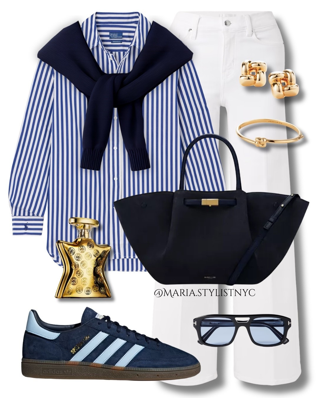 A classic blue striped shirt paired with crisp white denim instantly feels fresh, clean, and put together—without trying too hard. Adding a navy knit over the shoulders gives that effortless, slightly preppy touch that elevates the whole look.

I kept the accessories simple but intentional: warm gold jewelry to soften the palette, a structured navy bag for polish, and sporty sneakers to keep it relaxed and wearable for everyday. The sunglasses tie it all together with a modern edge.

It’s that perfect balance of classic + casual—the kind of outfit you’ll reach for on repeat. 💙🤍

#LTKSaleAlert #LTKSeasonal #LTKootd