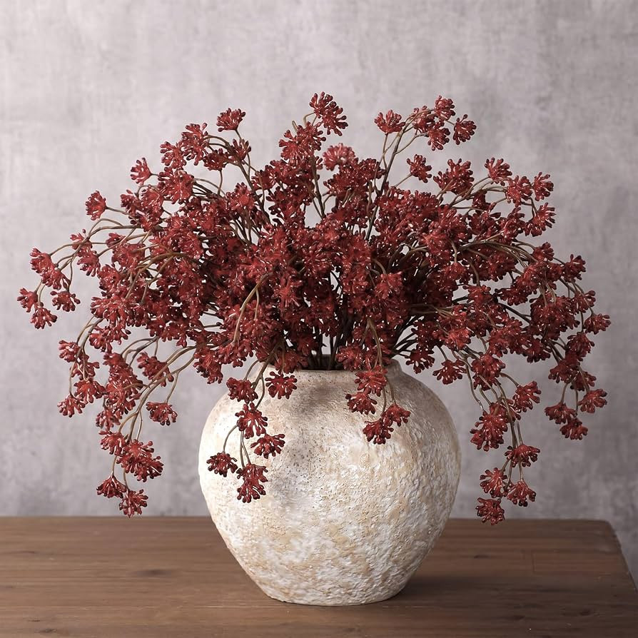 Thiccywoov 6 Pcs Dark Brown Fall Faux Berry Stems for Vase Realistic, Artificial Sedum Branches P... | Amazon (US)