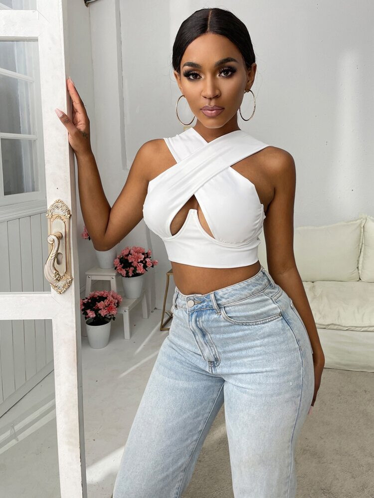 Cross Wrap Crop Tank Top | SHEIN
