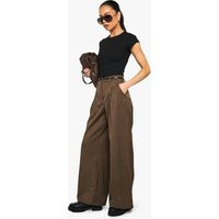 Womens Tailored Pleated Wide Leg Pants - Brown - 12 | boohoo (US & Canada)