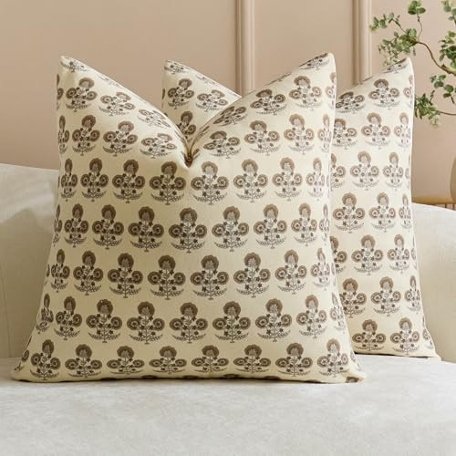 Vintage Floral Pillow Covers 20x20 Set of 2 Farmhouse Block Print Decorative Throw Pillow Covers ... | Amazon (US)