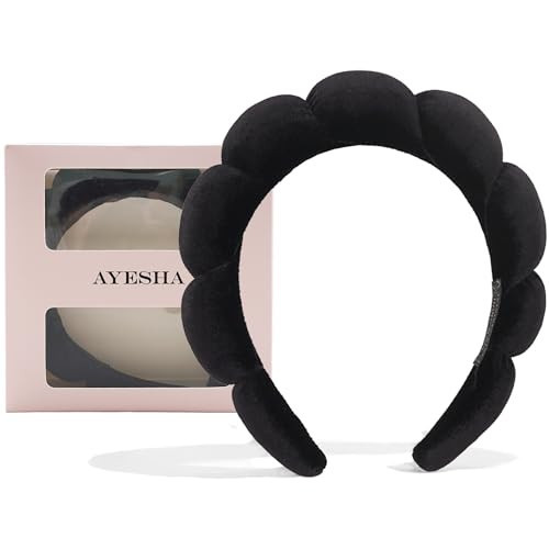 Ayesha Spa Headband for Women Sponge Headband for Washing Face Clouds Soft Hairband Makeup Headbands for Women Girls Shower Makeup Skincare (Black) | Amazon (US)