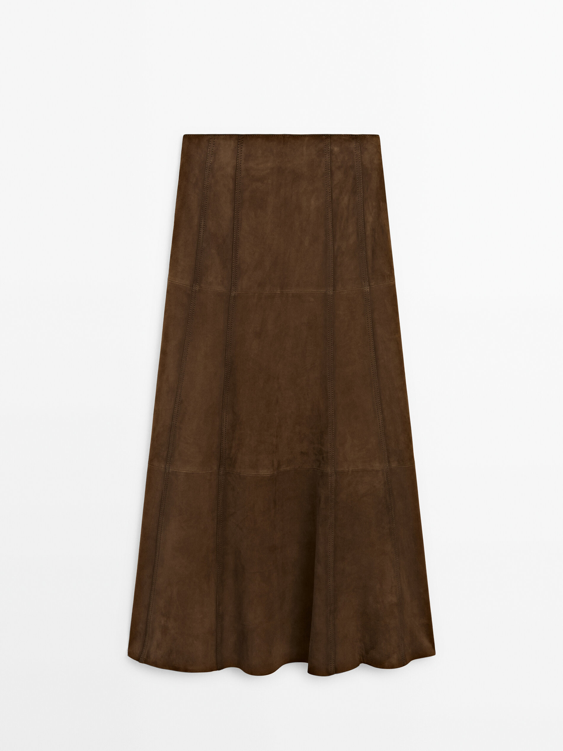 Suede leather midi skirt with seam details | Massimo Dutti US