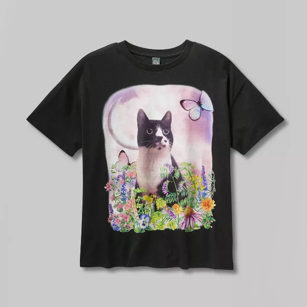 Short Sleeve Oversized T-Shirt - Wild Fable™ Black Cat | Target