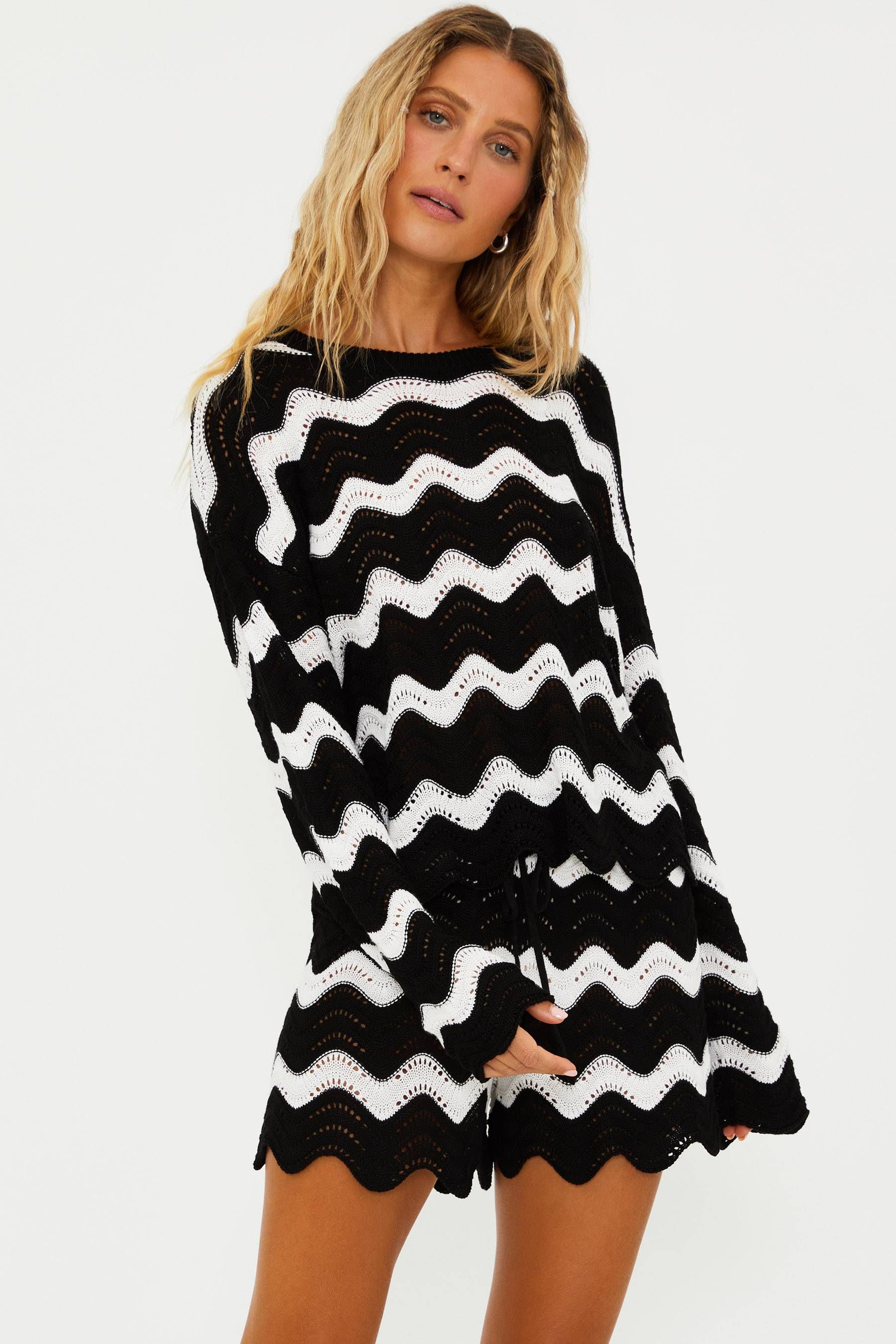 BEACH SWEATER BLACK & WHITE TIDES | Beach Riot