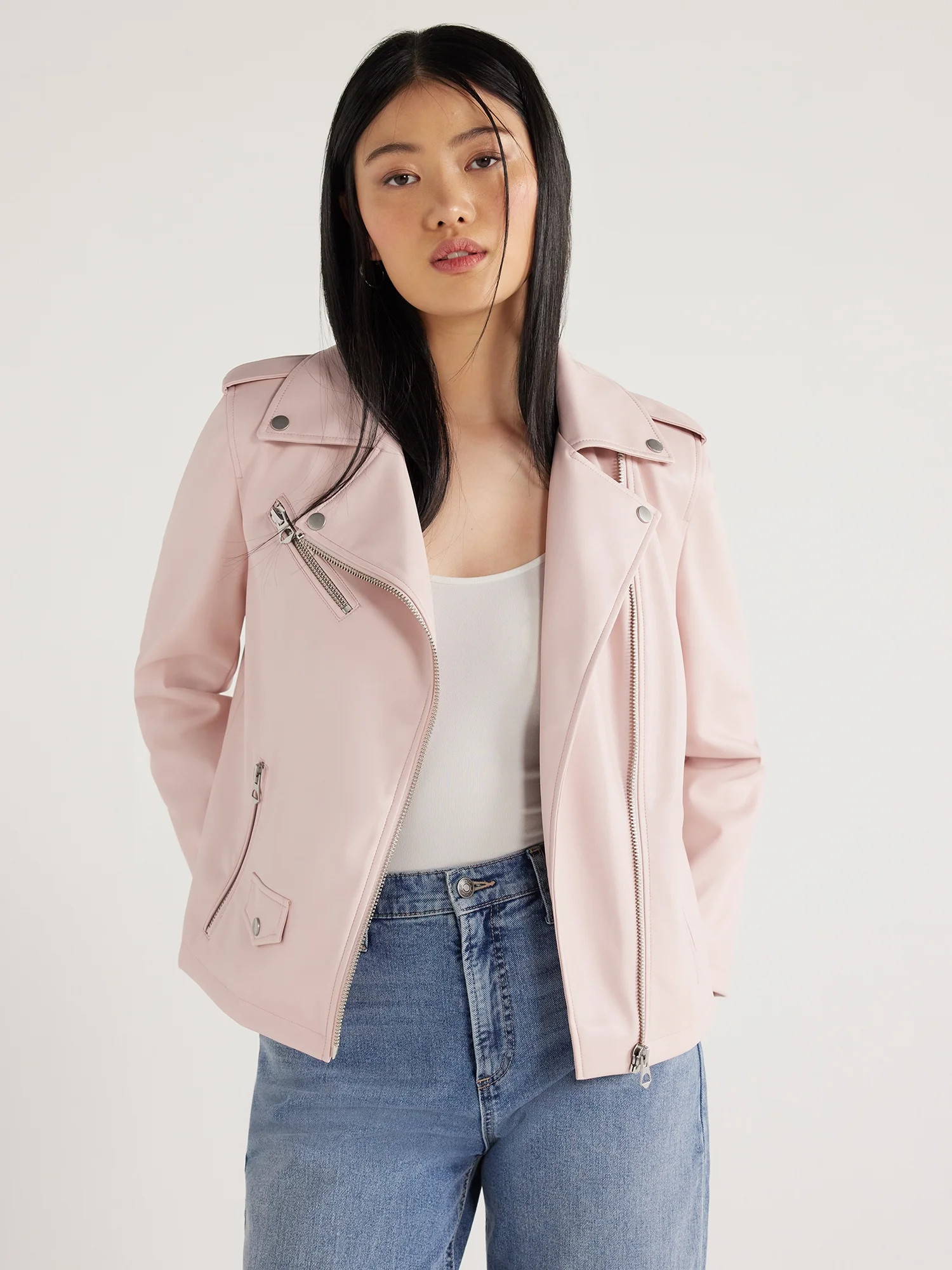 Scoop Women's Faux Leather Asymmetrical Zip Moto Jacket, Sizes XS-XXL | Walmart (US)