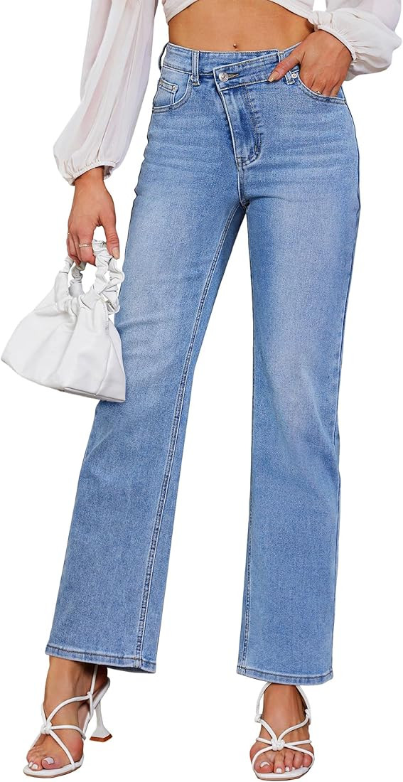 Genleck Wide Leg Jeans for Women – High Waisted Crossover Jeans Stretch Boyfriend Jeans Crisscr... | Amazon (US)