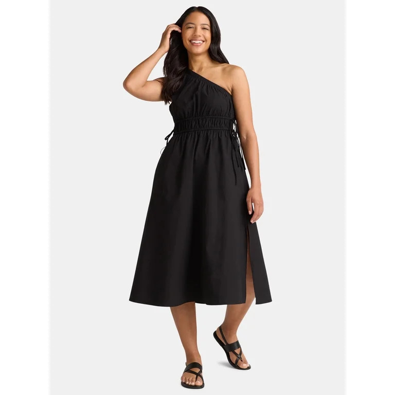 Time and Tru Women's One Shoulder Cotton Midi Dress, Sizes XS-XXXL | Walmart (US)