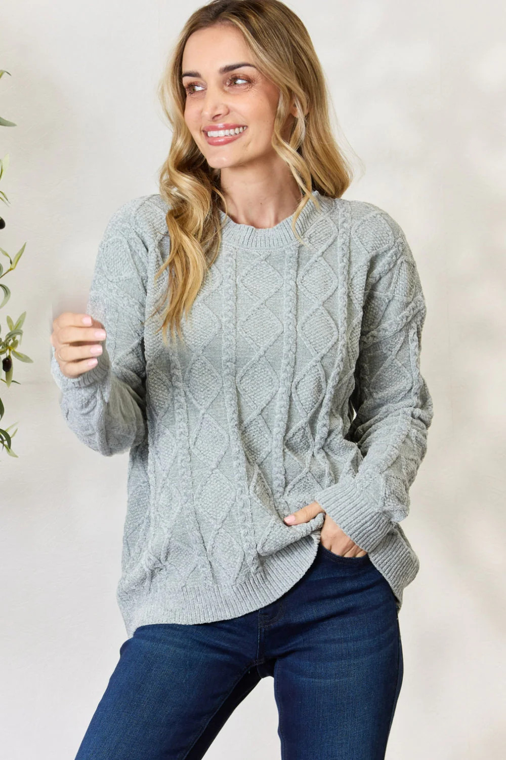 Cable Knit Round Neck Sweater | Shop Simon