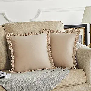 GIGIZAZA Champagne Decorative Throw Pillow Covers, 20x20 Velvet Ruffle Cushion Pillow Covers for ... | Amazon (US)