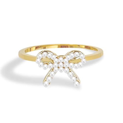 Gold Pearl Bow Rings for Women Cute Pearl Rings Trendy Elegant Ribbon Bow Ring Jewelry | Amazon (US)