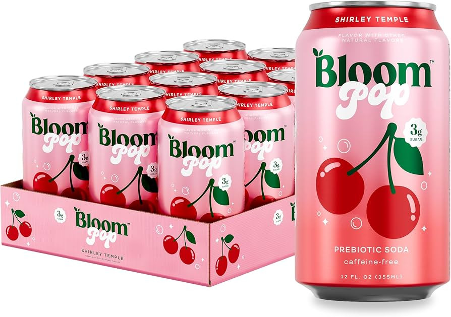 Bloom Pop Prebiotic Soda 12 Pack, Shirley Temple Flavor, 12oz Cans | Prebiotic Soda for Gut Healt... | Amazon (US)
