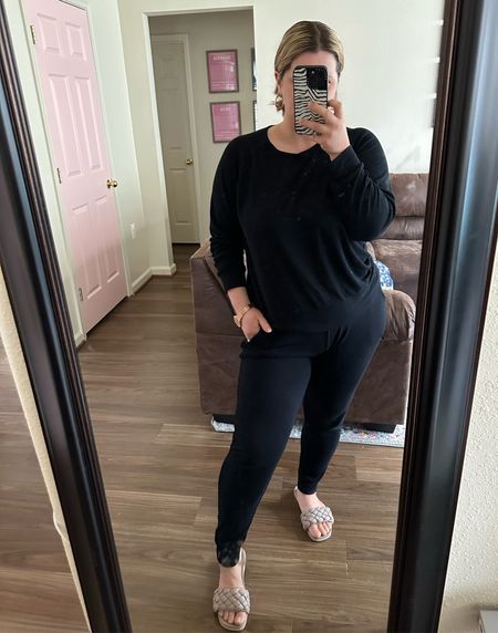 I have these Cozy Earth bamboo joggers and pullover in navy, black and charcoal. They run TTS and are so comfortable. When I say I live in them, I’m not kidding. Great travel outfit, loungewear, running errands and school pickup look. Vacation Outfit

#LTKstyletip #LTKcurves #LTKunder100