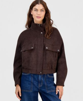 Now This Womens Faux Suede Stand Collar Bomber Jacket Macys Exclusive | Macy's