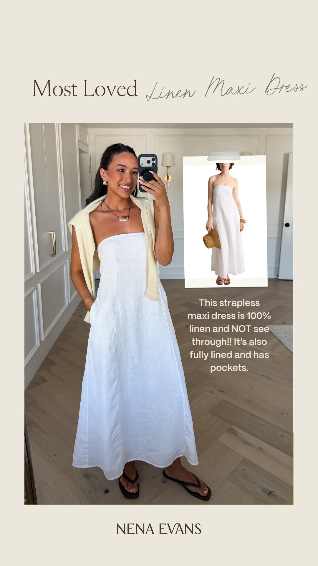 Your most loved last week!! This strapless maxi dress is 100% linen and NOT see through!! It’s also fully lined and has pockets 🙌🏽 I’m wearing a size Small - fits TTS 

summer outfit, summer dresses, linen dress, white dress, mom outfit, postpartum outfit, weekend outfit, dinner outfit, date night outfit, vacation outfit