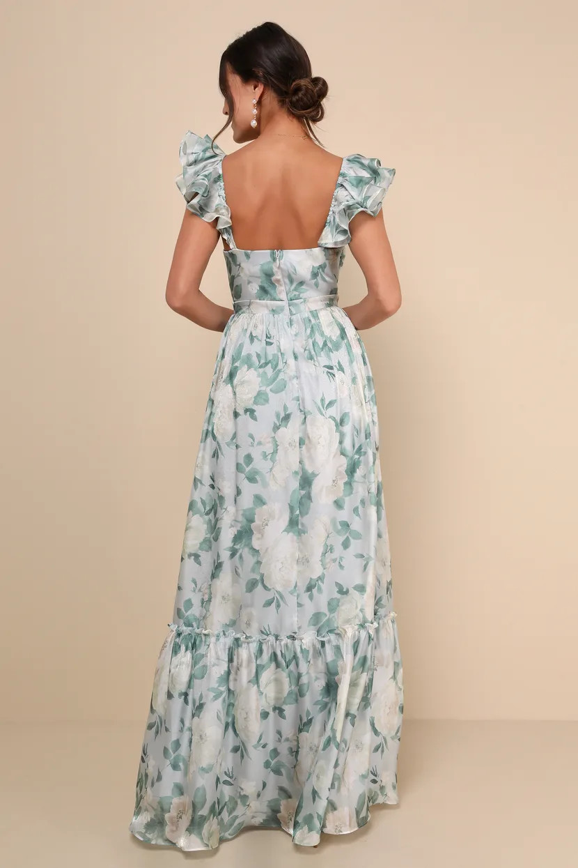 Soiree Perfection Light Blue Floral Ruffled Tiered Maxi Dress | Lulus