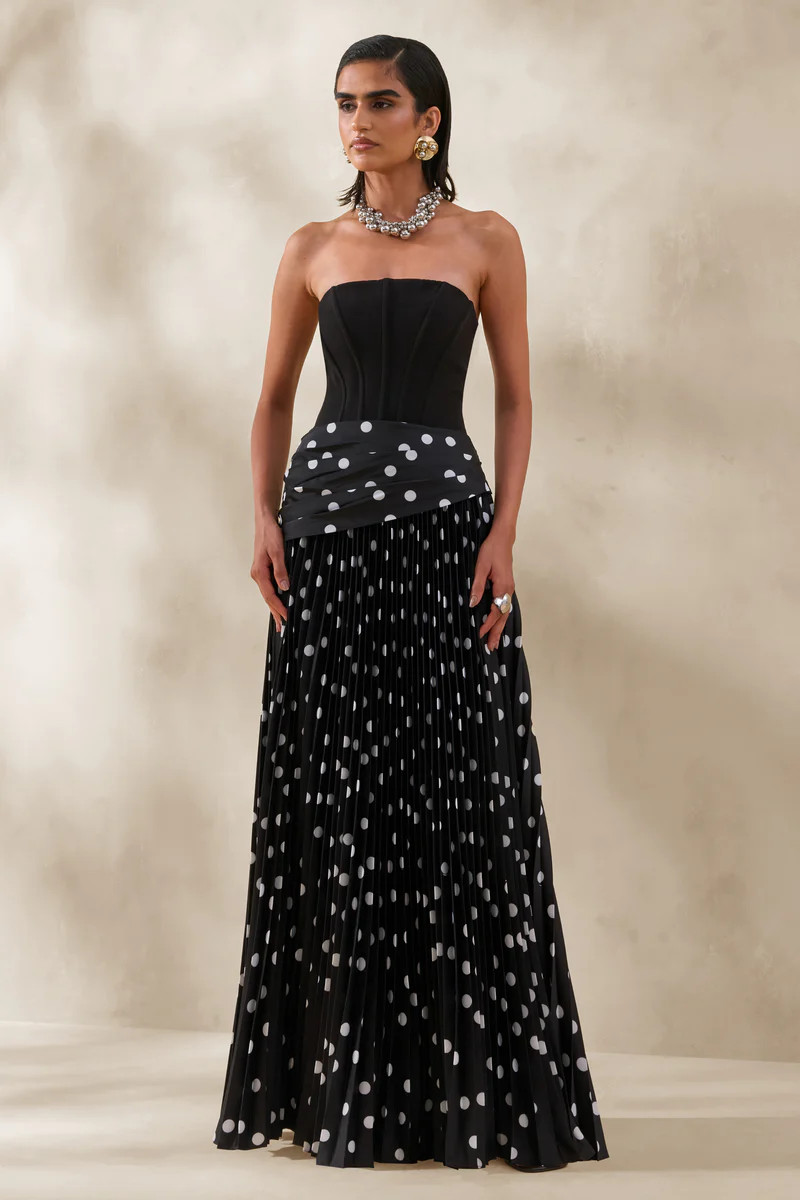 Valerisse  Black And White Polka Dot Bandeau Maxi Dress | Club L London