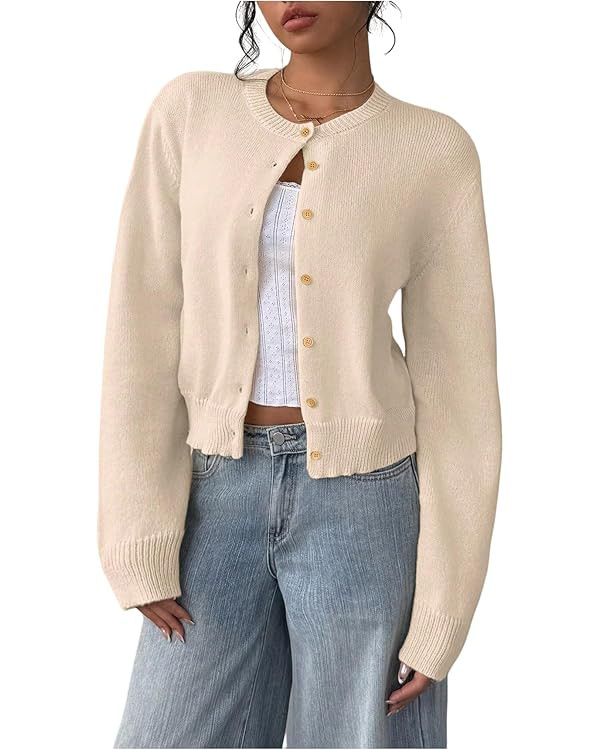SOLY HUX Women's Button Down Cropped Lightweight Cardigan Sweater Cute Fall Fashion 2025 | Amazon (US)