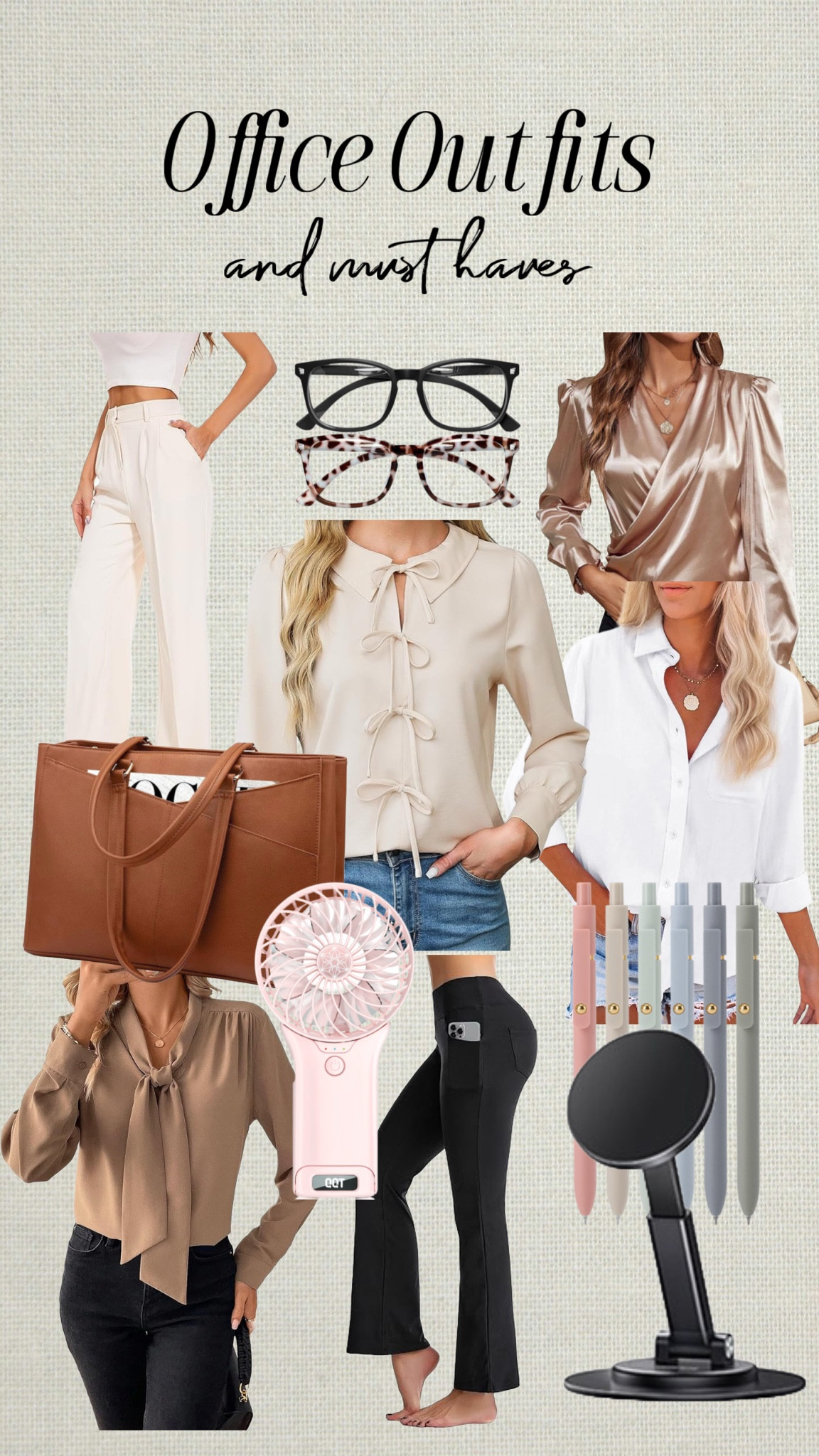 My top favorite pics for office outfits and must have accessories! These are my go to favorite pics for 2025! Gorgeous, work, attire, blouses, laptop, briefcase, purse, desk, portable fan, easy, grip, aesthetic, black ink, pens, and more!  #OfficeMustHave #OfficeOutfits #OfficeAccessories #CubicleMustHave #CorporateGirlyOutfits #CorporateGirl