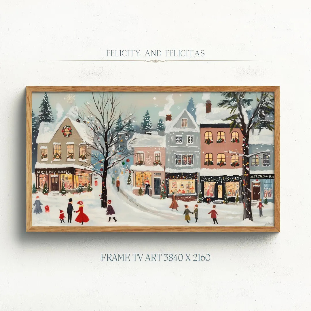 Snowy Village Samsung Frame TV Art, Cozy Christmas Landscape TV Art, Christmas Cottagecore Decor,... | Etsy (US)