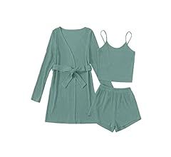 Verdusa Women's 3 Piece Cami Top & Shorts Lounge Sleepwear Pajama Set with Robe | Amazon (US)