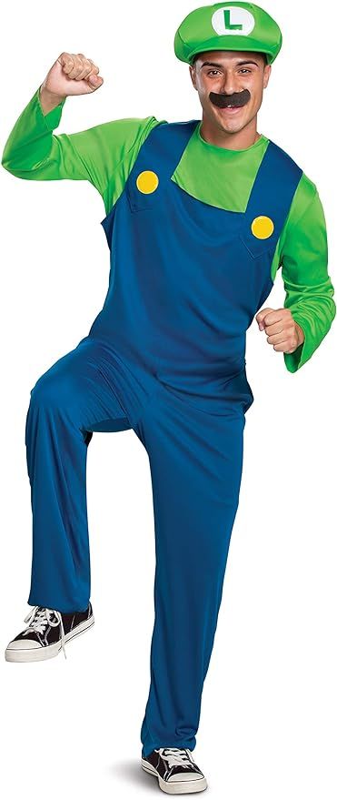 Disguise mens Luigi Costume, Official Nintendo Super Mario Bros Luigi Adult Costume With Hat and ... | Amazon (US)