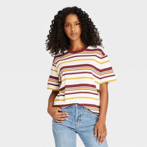 Women's Weekend Soul Striped Oversized Lounge T-Shirt - Red | Target